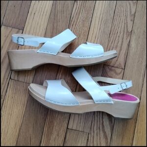 Swedish Hasbeens White Helena Leather Clog Sandals